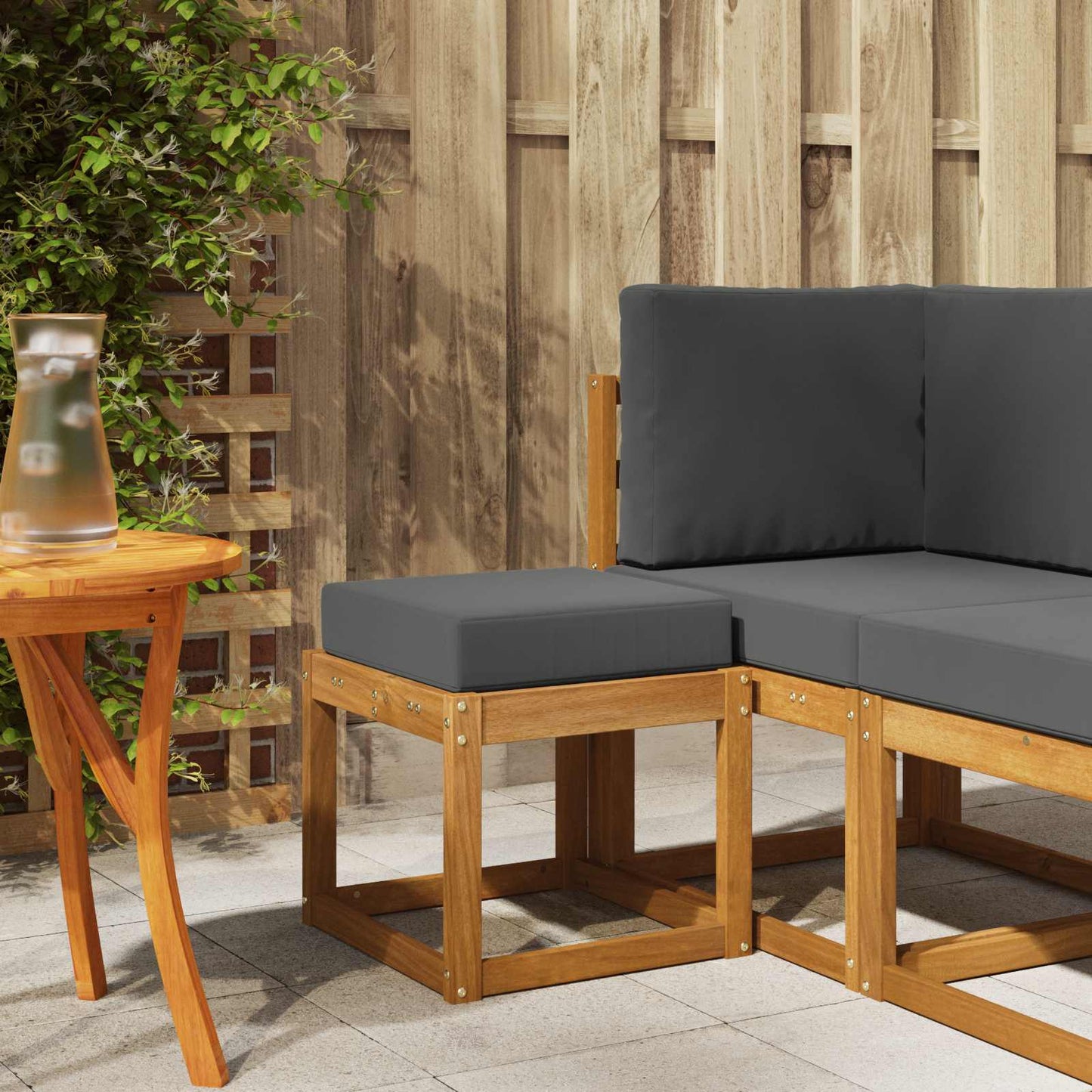 Hocker Bank Massivholz Akazie Natur und Anthrazit