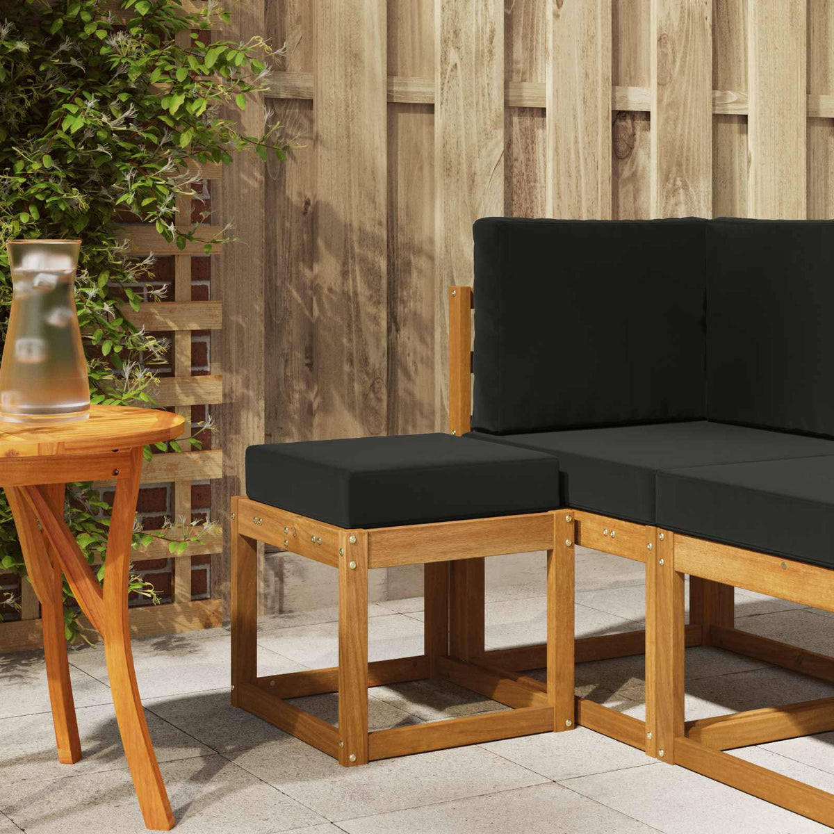 Outdoor Hocker Bank Massivholz Akazie Natur