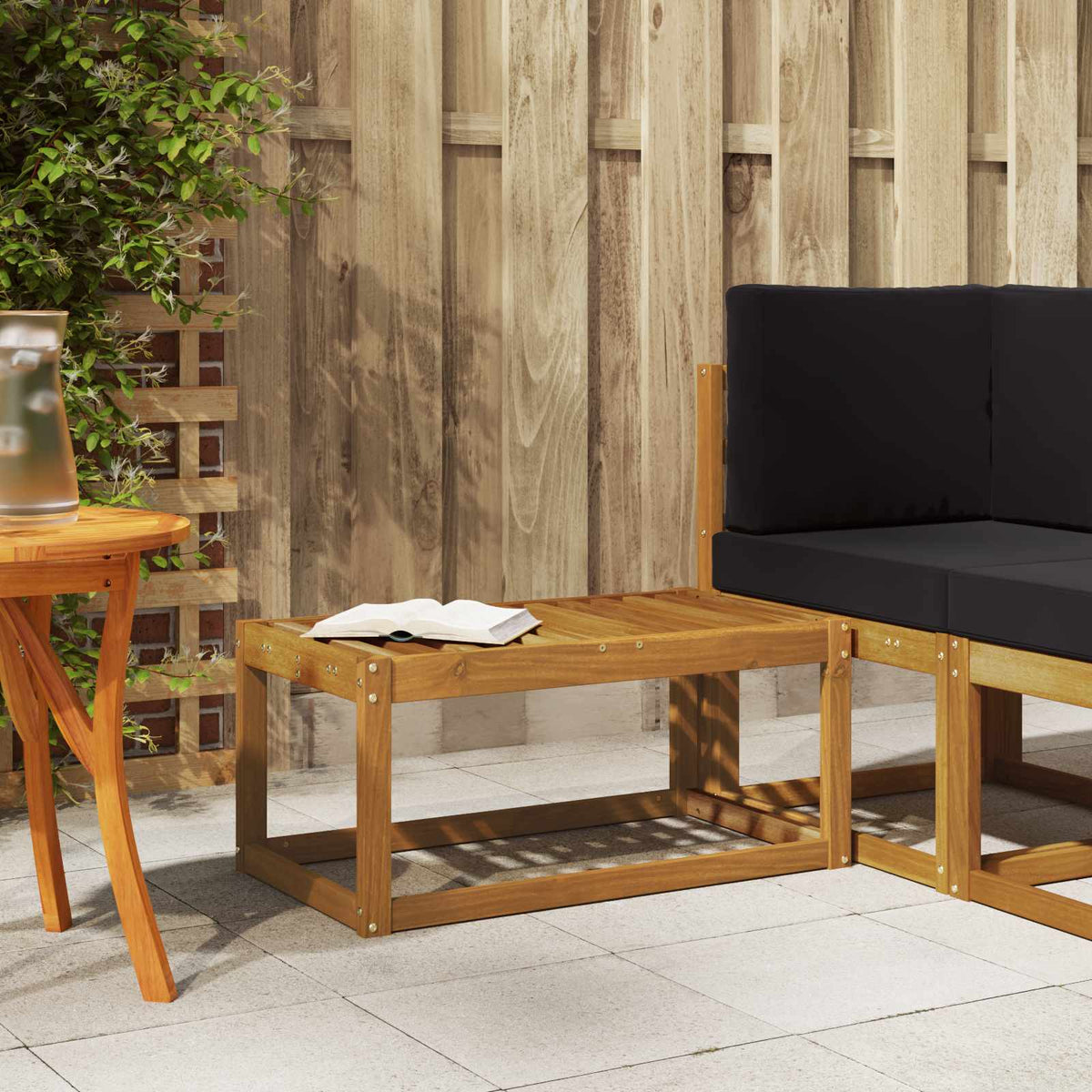 Outdoor Hocker Bank Massivholz Akazie Natur 79 x 43 x 37 cm