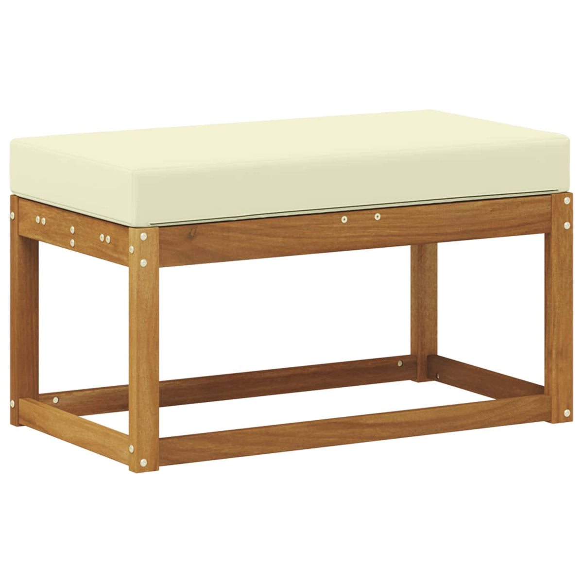 Outdoor Hockerbank Massivholz Akazie Natur und Creme