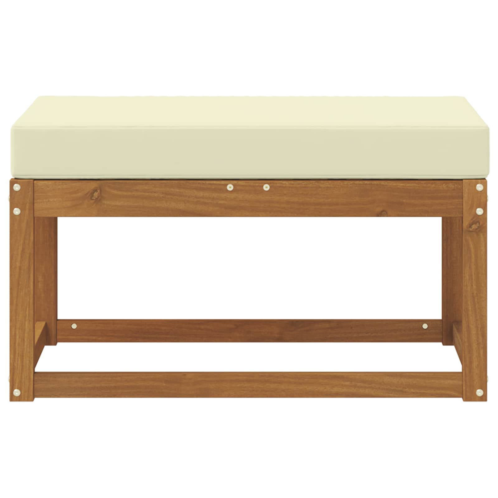 Outdoor Hockerbank Massivholz Akazie Natur und Creme