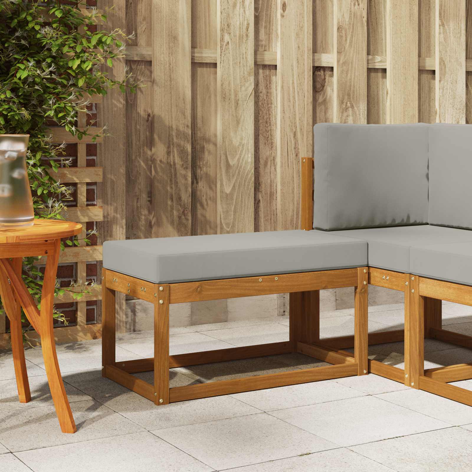 Outdoor Hocker Bank Massivholz Akazie Natur