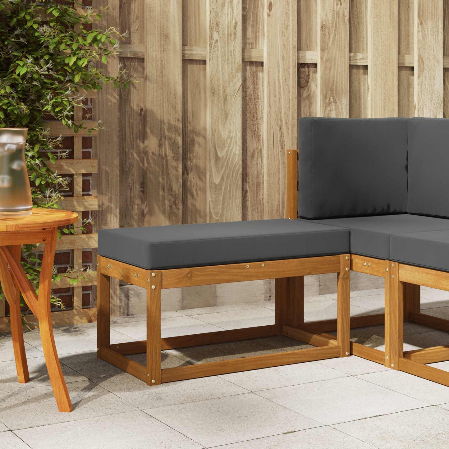 Outdoor Hocker Bank Massivholz Akazie Natur