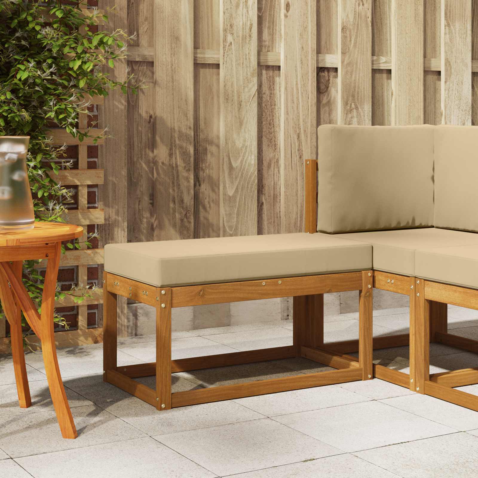 Outdoor Hocker Bank Massivholz Akazie Natur