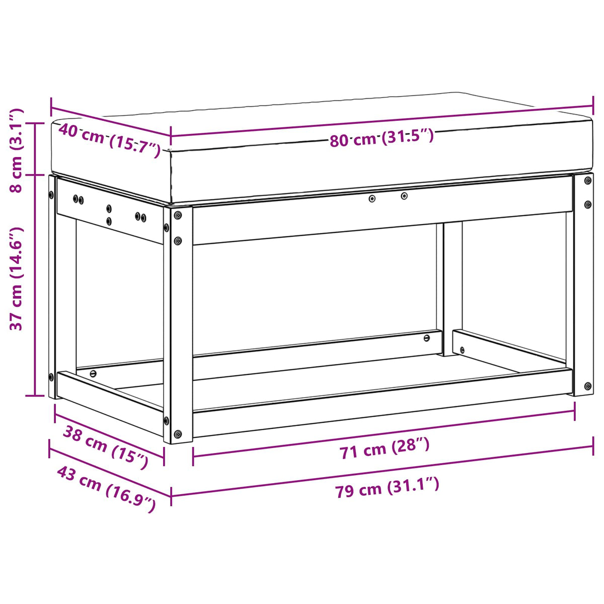 Outdoor Hocker Bank Massivholz Akazie Natur