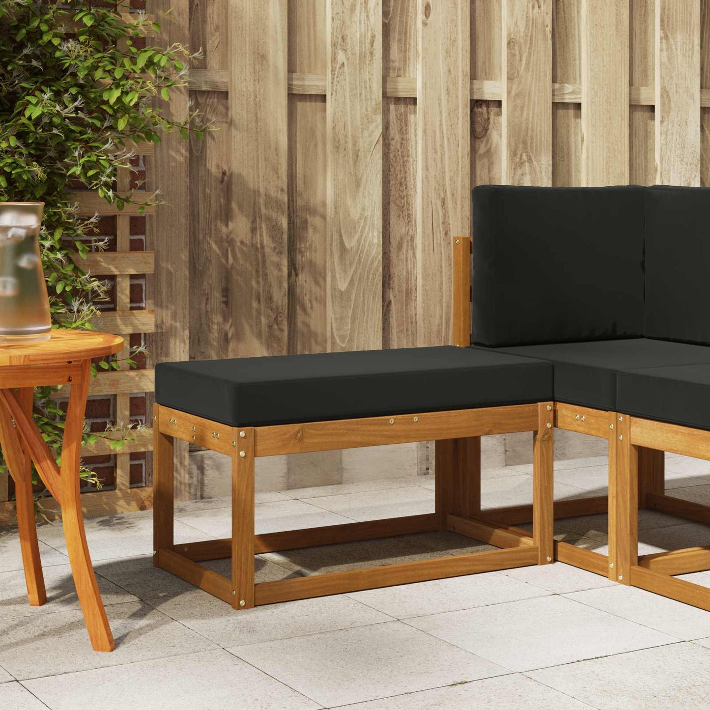 Outdoor Hocker Bank Massivholz Akazie Natur