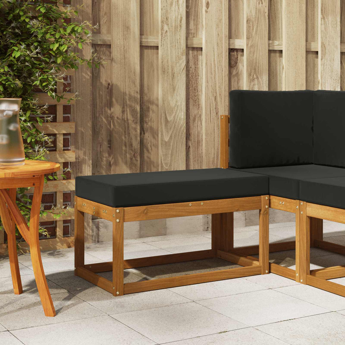 Outdoor Hocker Bank Massivholz Akazie Natur