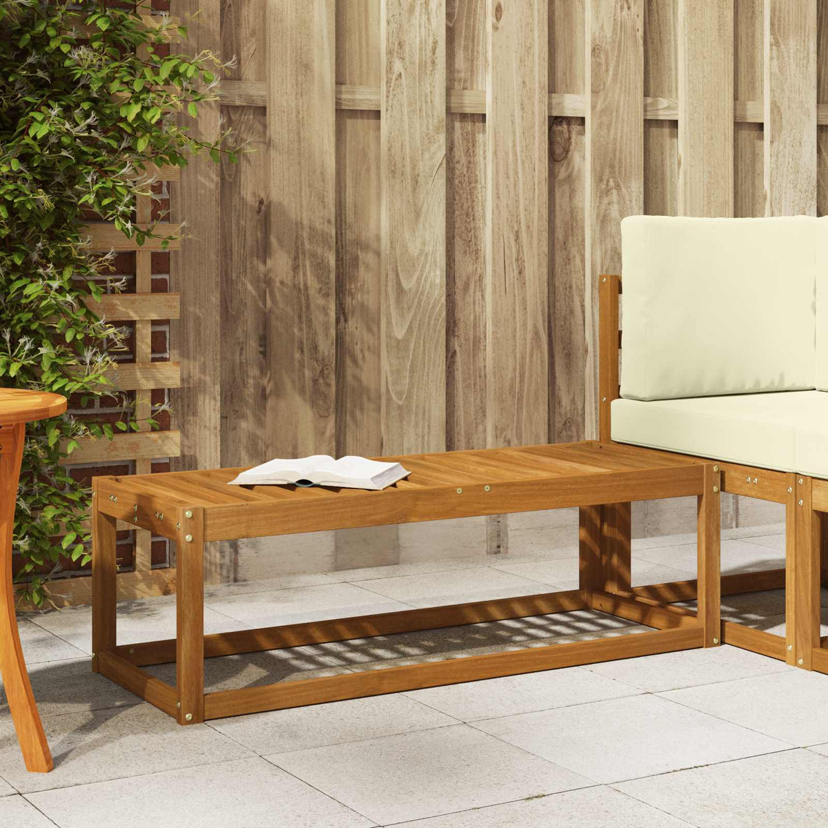 Outdoor Hocker Bank Massivholz Akazie Natur 115 x 43 x 37 cm