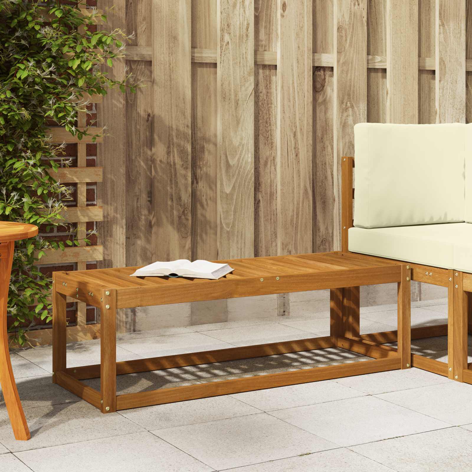 Outdoor Hocker Bank Massivholz Akazie Natur 115 x 43 x 37 cm