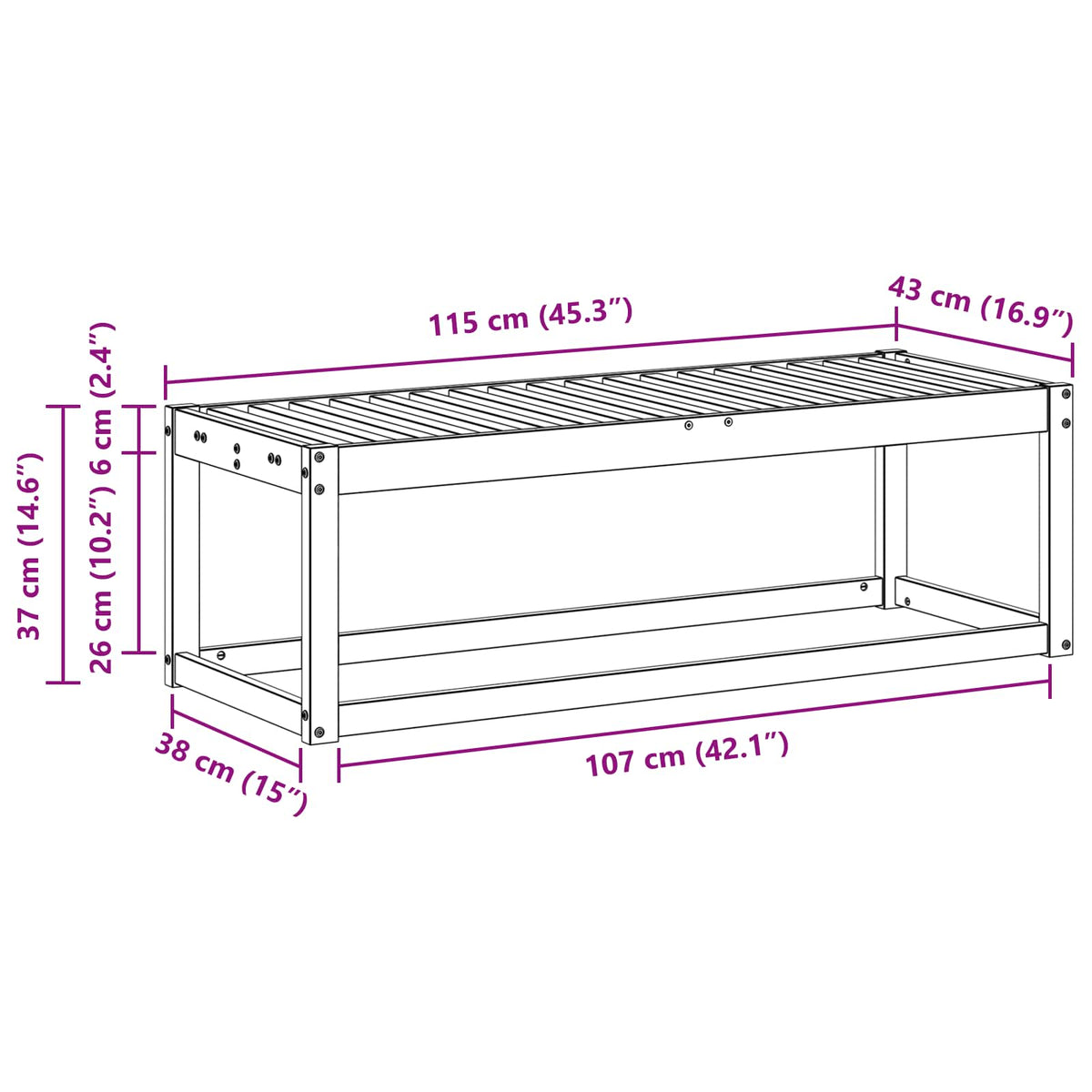 Outdoor Hocker Bank Massivholz Akazie Natur 115 x 43 x 37 cm