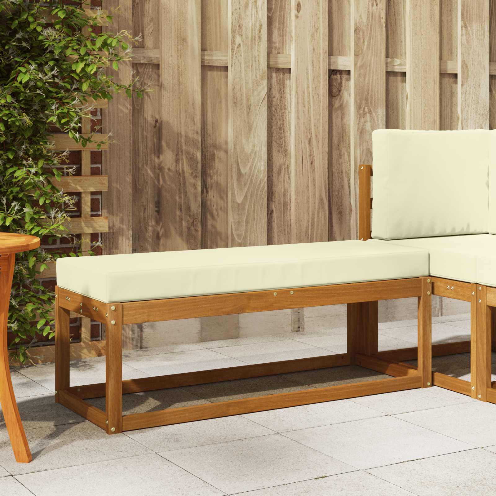 Outdoor Hockerbank Massivholz Akazie Natur und Creme