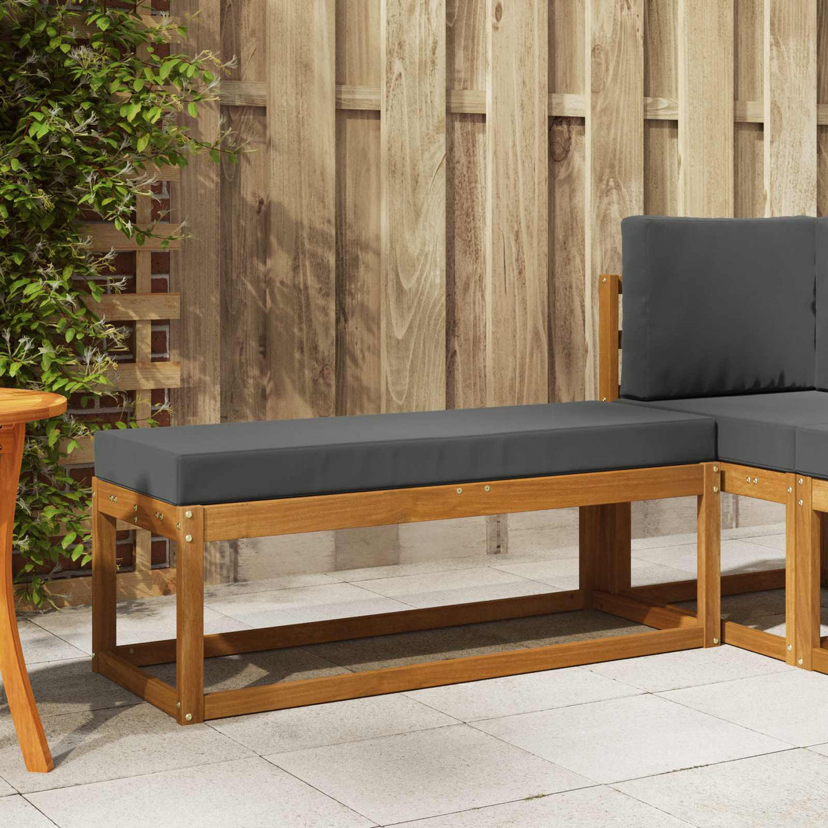 Outdoor Hockerbank Massivholz Akazie Natur und Anthrazit