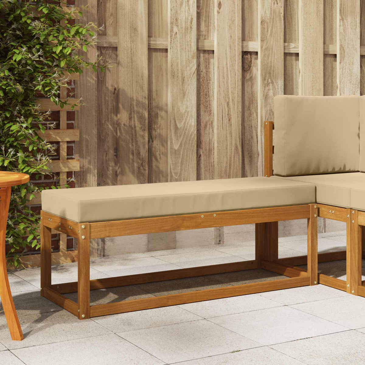 Outdoor Hocker Bank Massivholz Akazie Natur