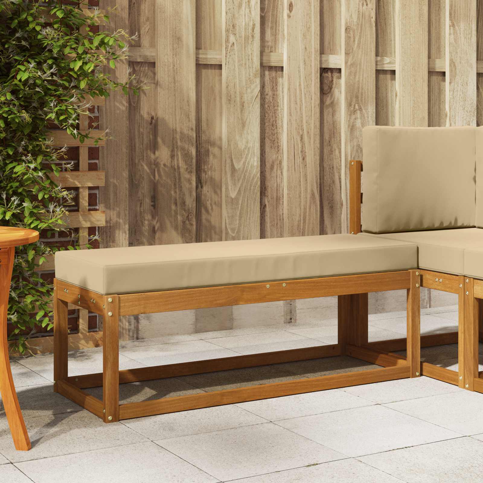 Outdoor Hocker Bank Massivholz Akazie Natur
