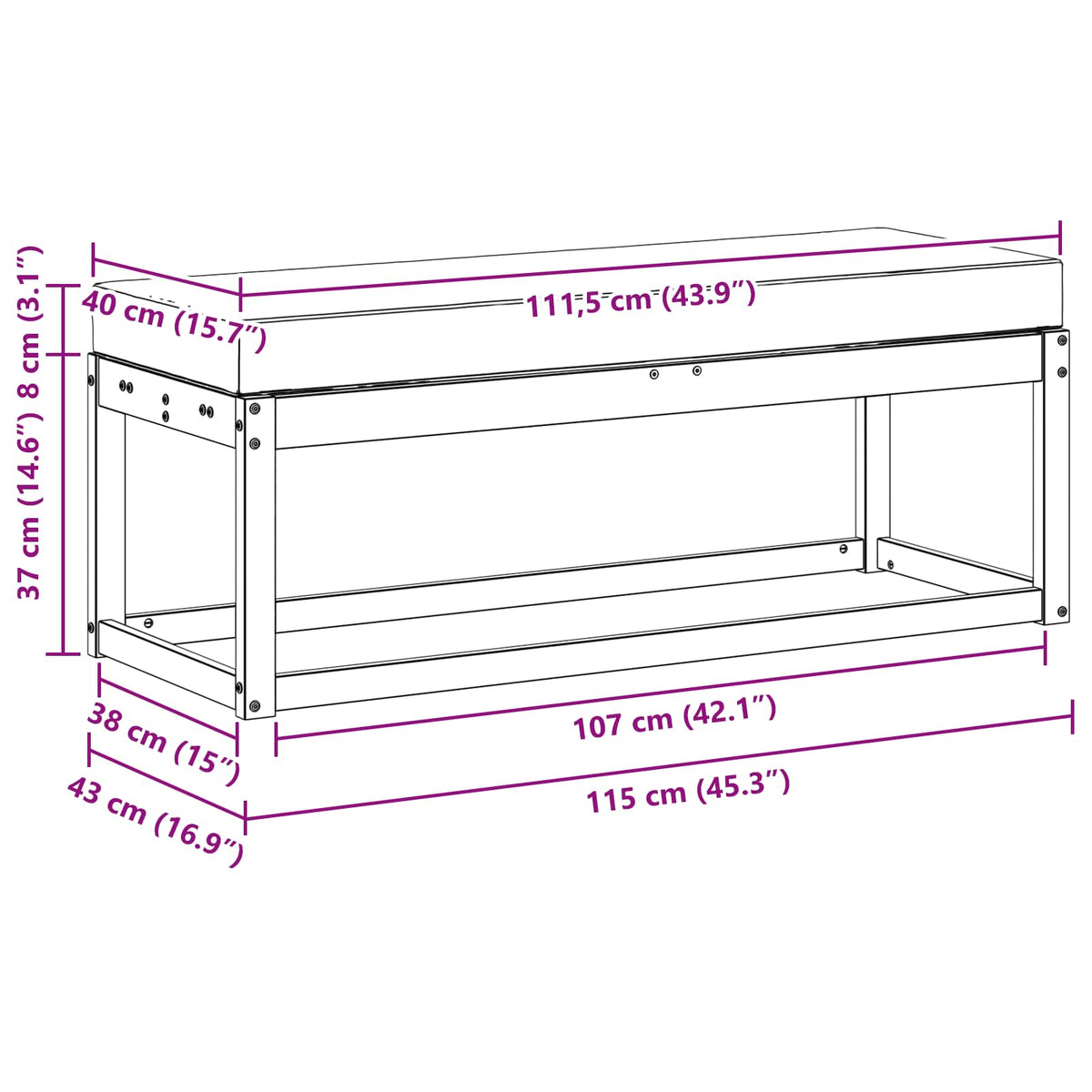 Outdoor Hocker Bank Massivholz Akazie Natur