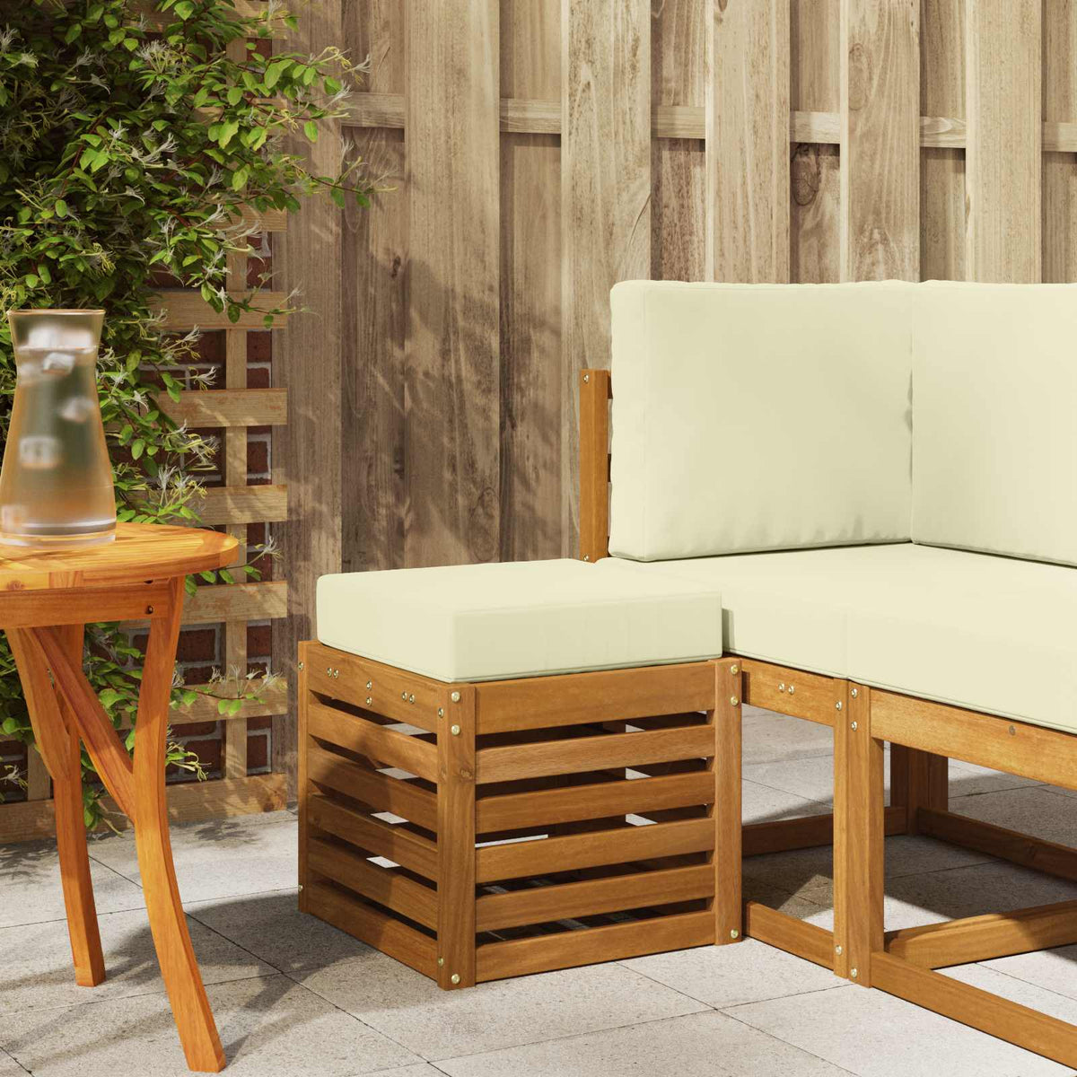 Outdoor Hocker Bank Massivholz Akazie Natur