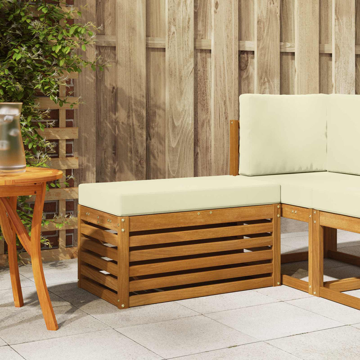 Outdoor Hocker Bank Massivholz Akazie Natur