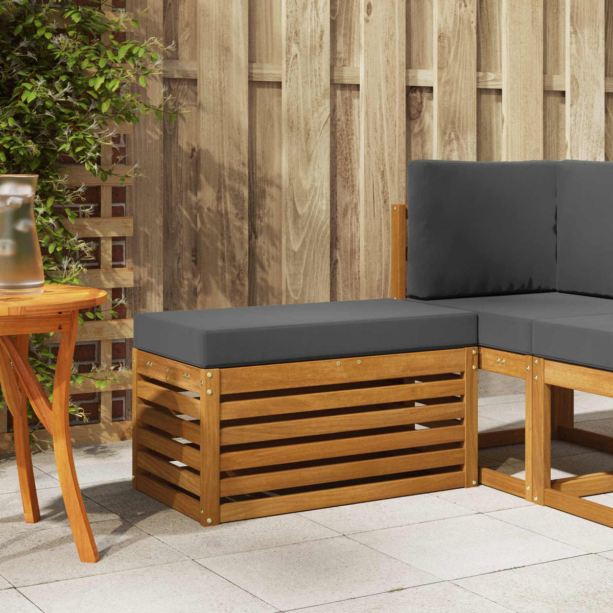 Outdoor Hocker Bank Massivholz Akazie Natur
