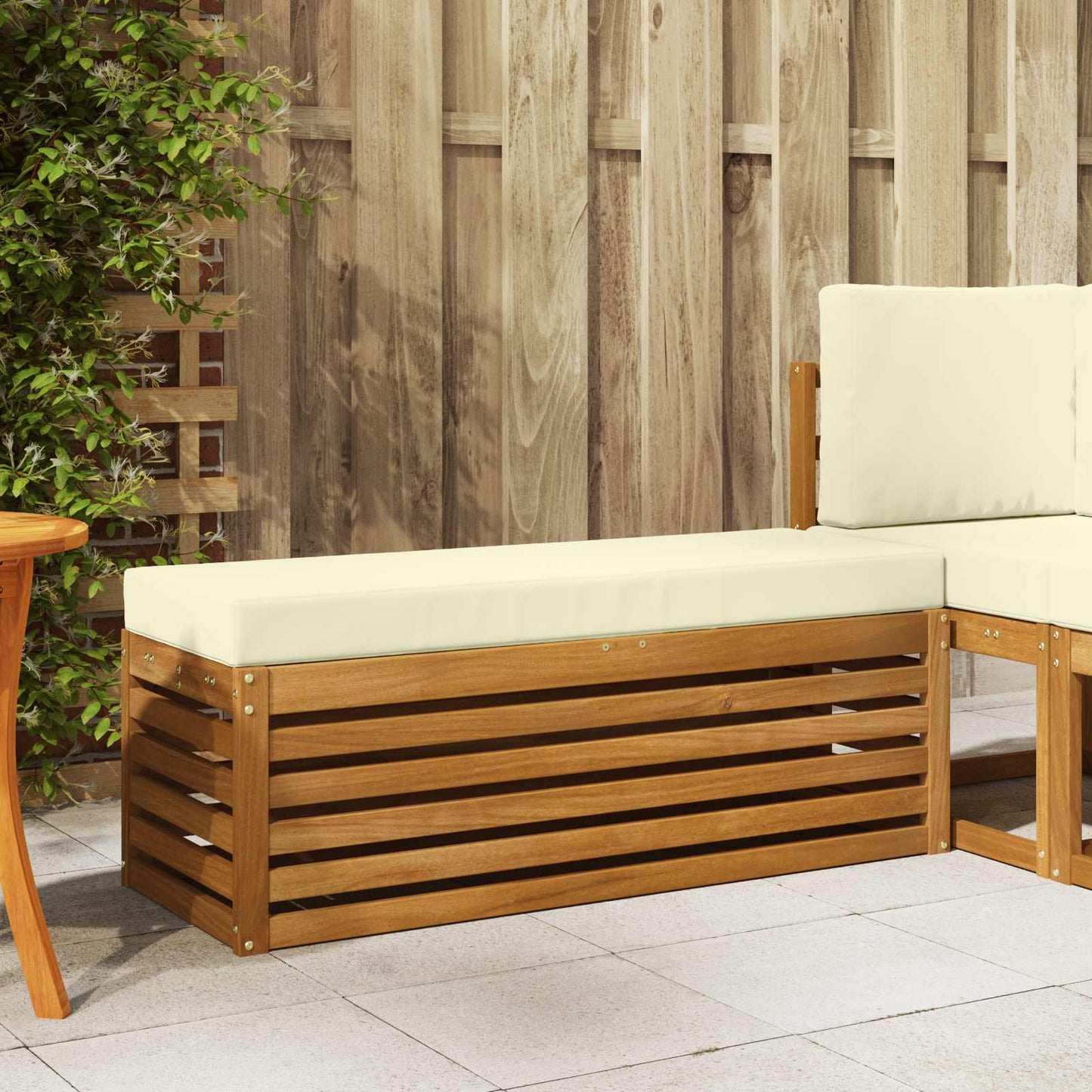 Outdoor Hocker Bank Massivholz Akazie Natur