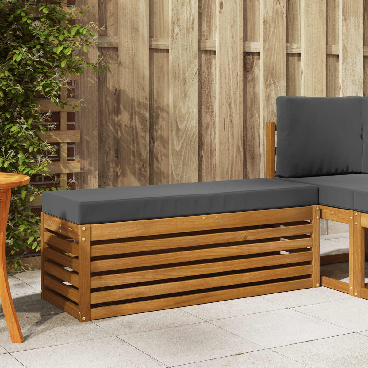 Hocker Bank Massivholz Akazie Natur und Anthrazit