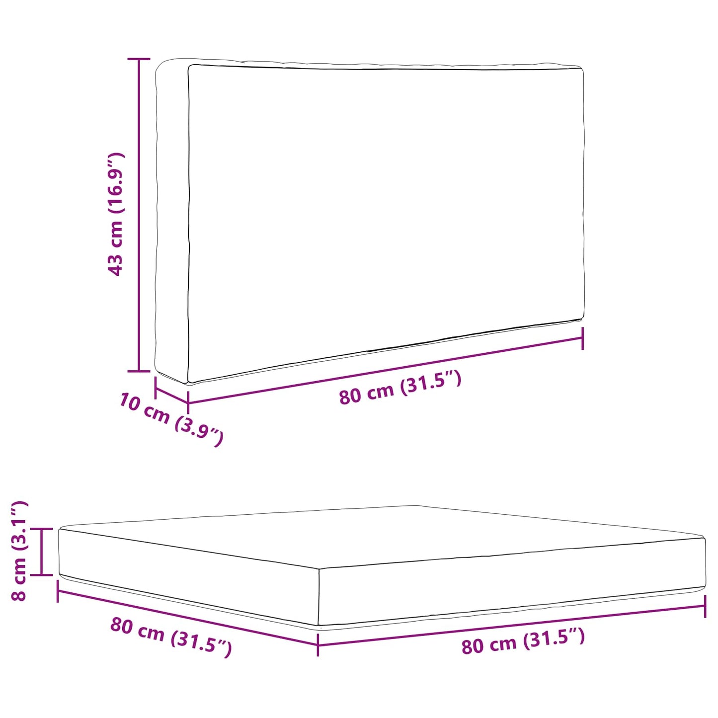 Sofakissen für draußen Polyester Schwarz 80 x 80 cm