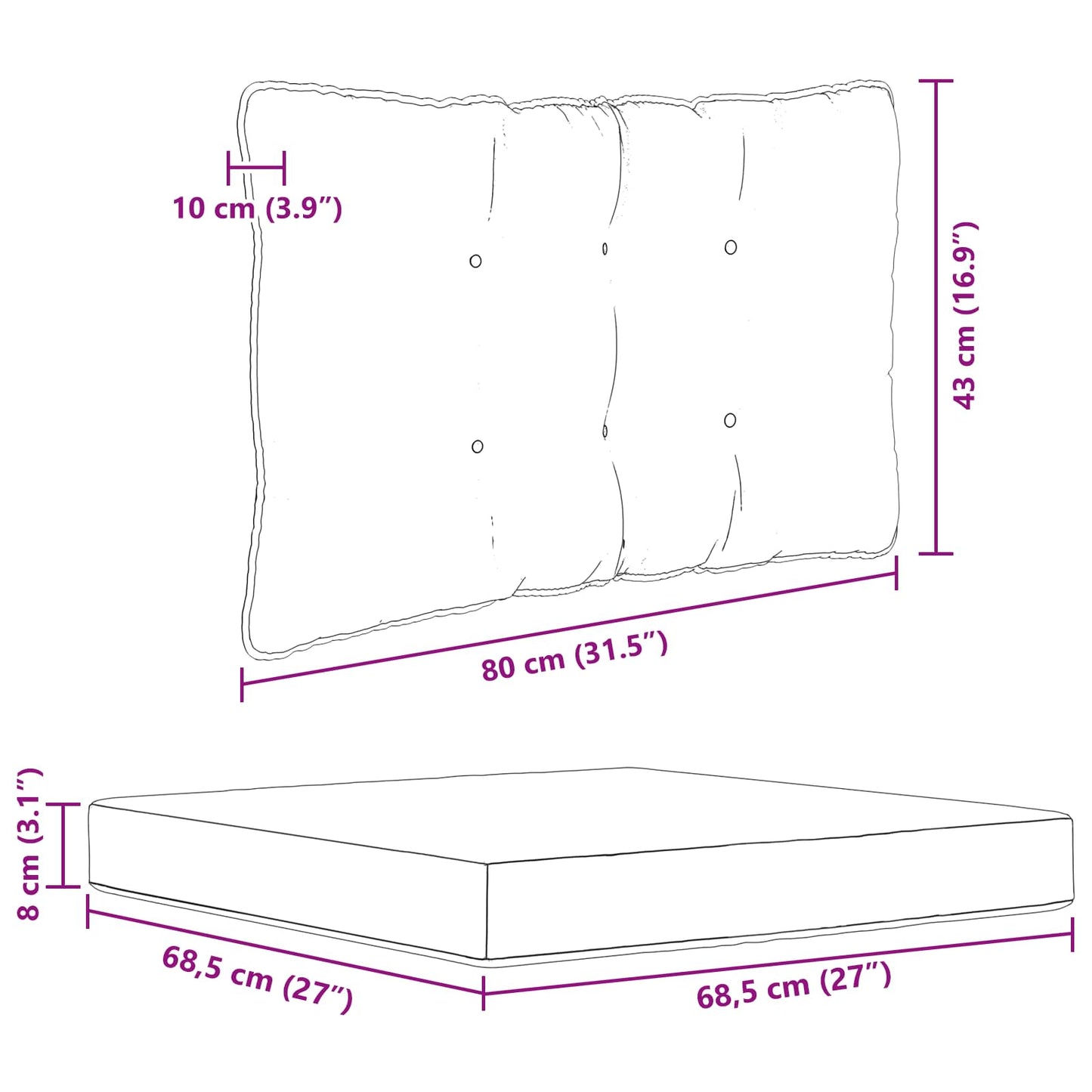 Sofakissen für draußen Polyester Anthrazit 68,5 x 68,5 cm