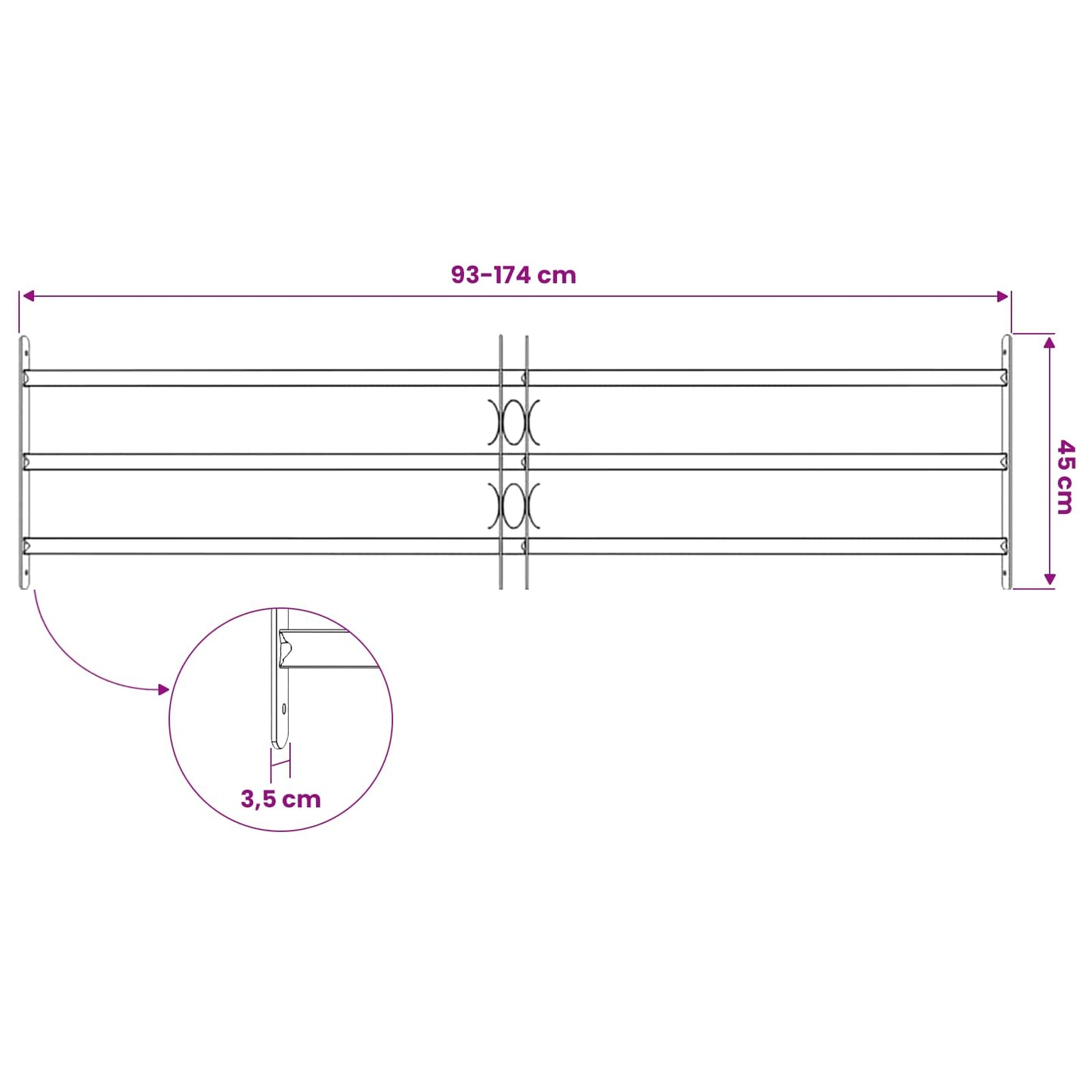 Fenstersicherheitsgitter 174 x 45 cm Galvanisiertes Stahl
