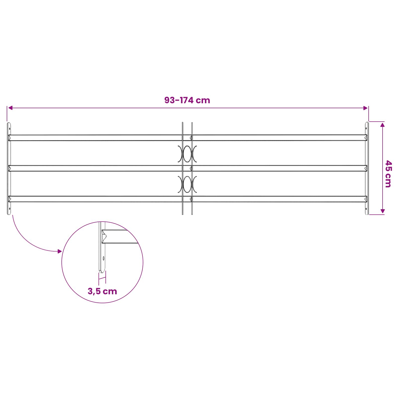Fenstersicherheitsgitter 174 x 45 cm Galvanisiertes Stahl
