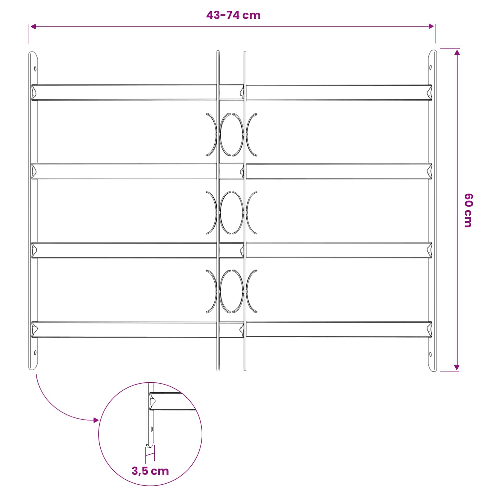Fenstersicherheitsgitter 75,5 x 60 cm Galvanisiertes Stahl