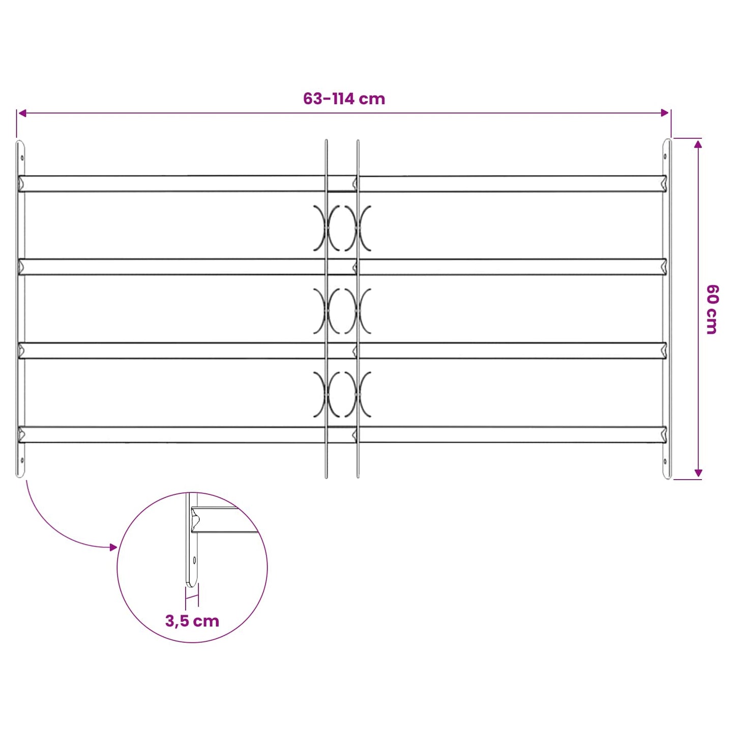 Fenstersicherheitsgitter 115 x 60 cm Galvanisiertes Stahl