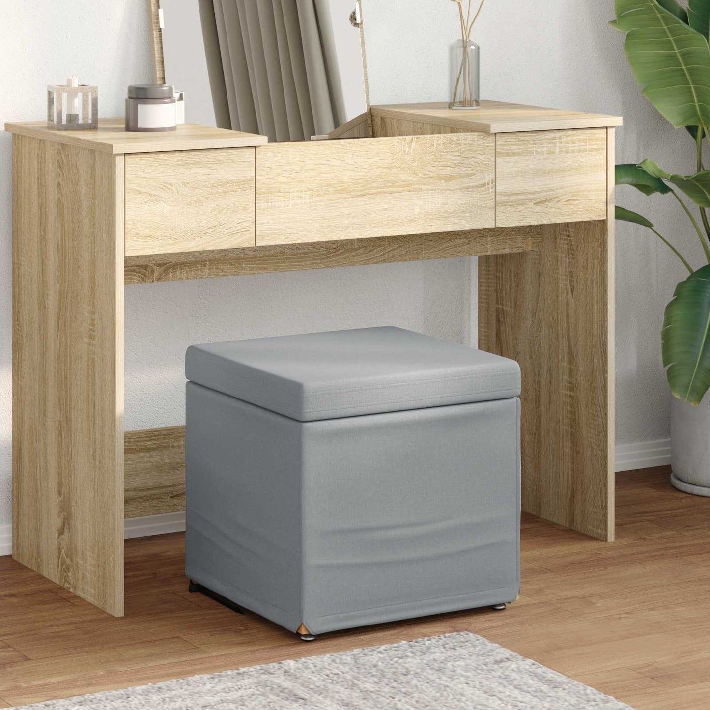 Hocker Hellgrau 41 x 41 x 40 cm Stoff und Pressholz