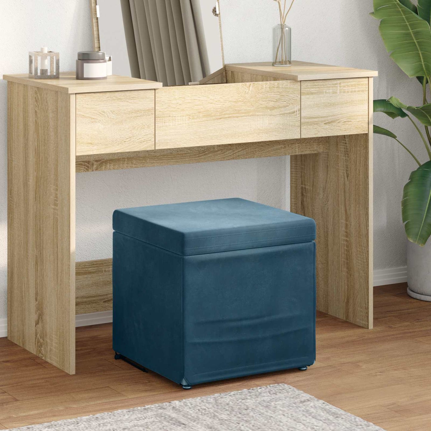Hocker Blau 41 x 41 x 40 cm Samt und Engineering Holz