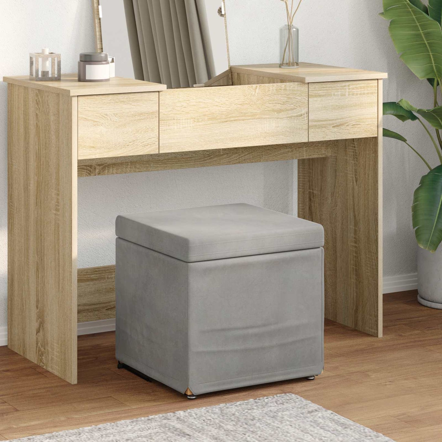 Hocker Hellgrau 41 x 41 x 40 cm Samt und Engineering Holz