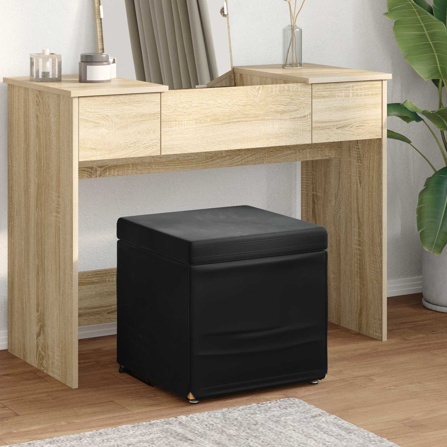 Hocker Schwarz 41 x 41 x 40 cm Samt und Engineering Holz