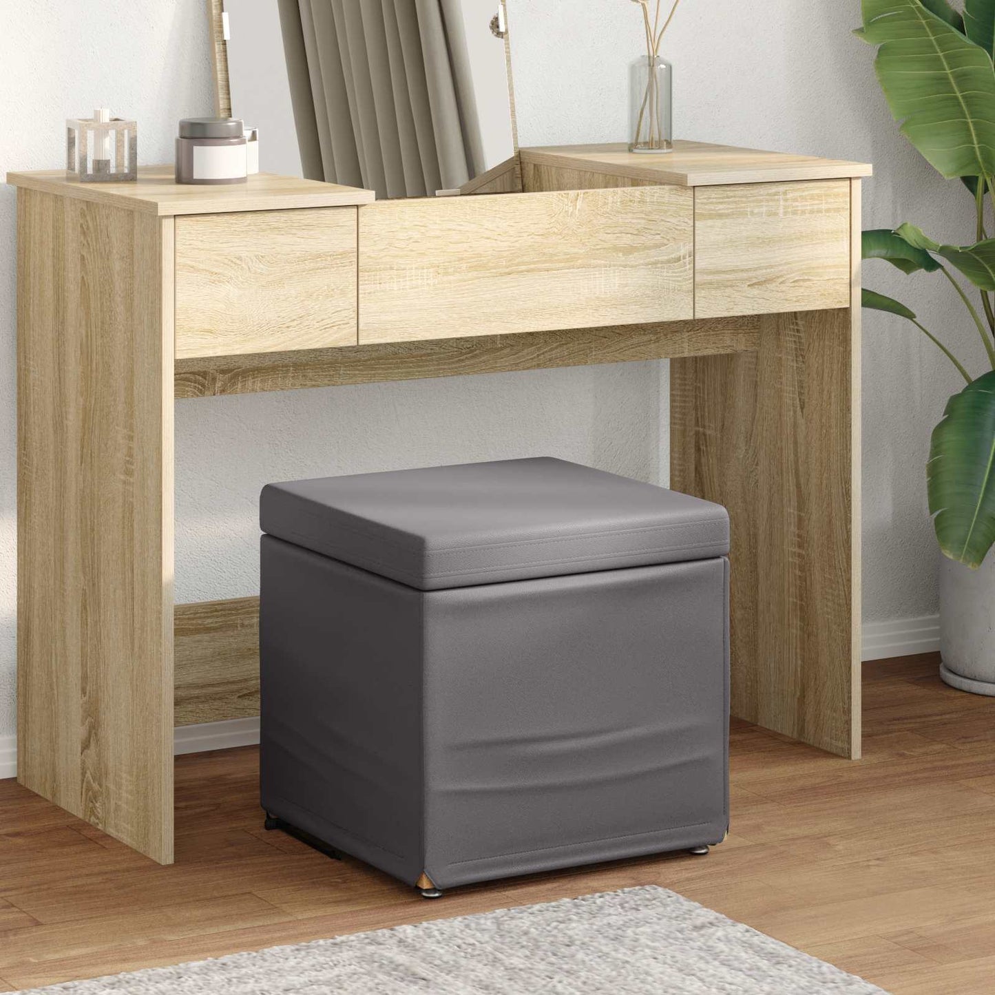 Hocker Grau 41 x 41 x 40 cm Kunstleder und Engineering Holz