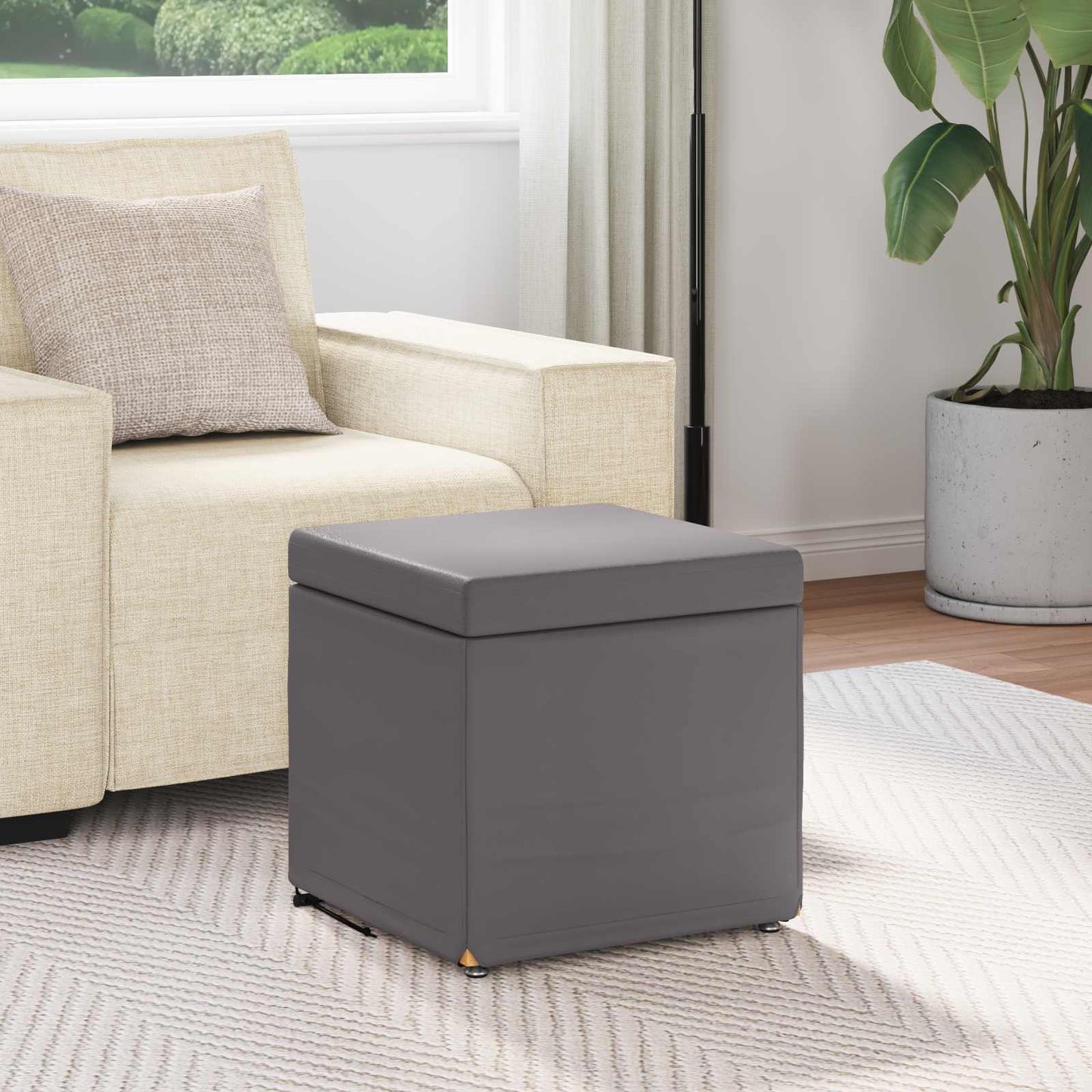 Hocker Grau 41 x 41 x 40 cm Kunstleder und Engineering Holz