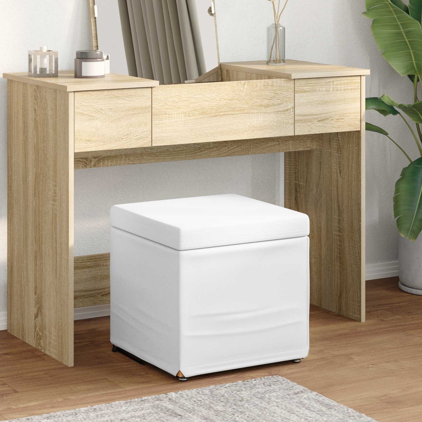 Hocker Weiß 41 x 41 x 40 cm Kunstleder und Engineering Holz