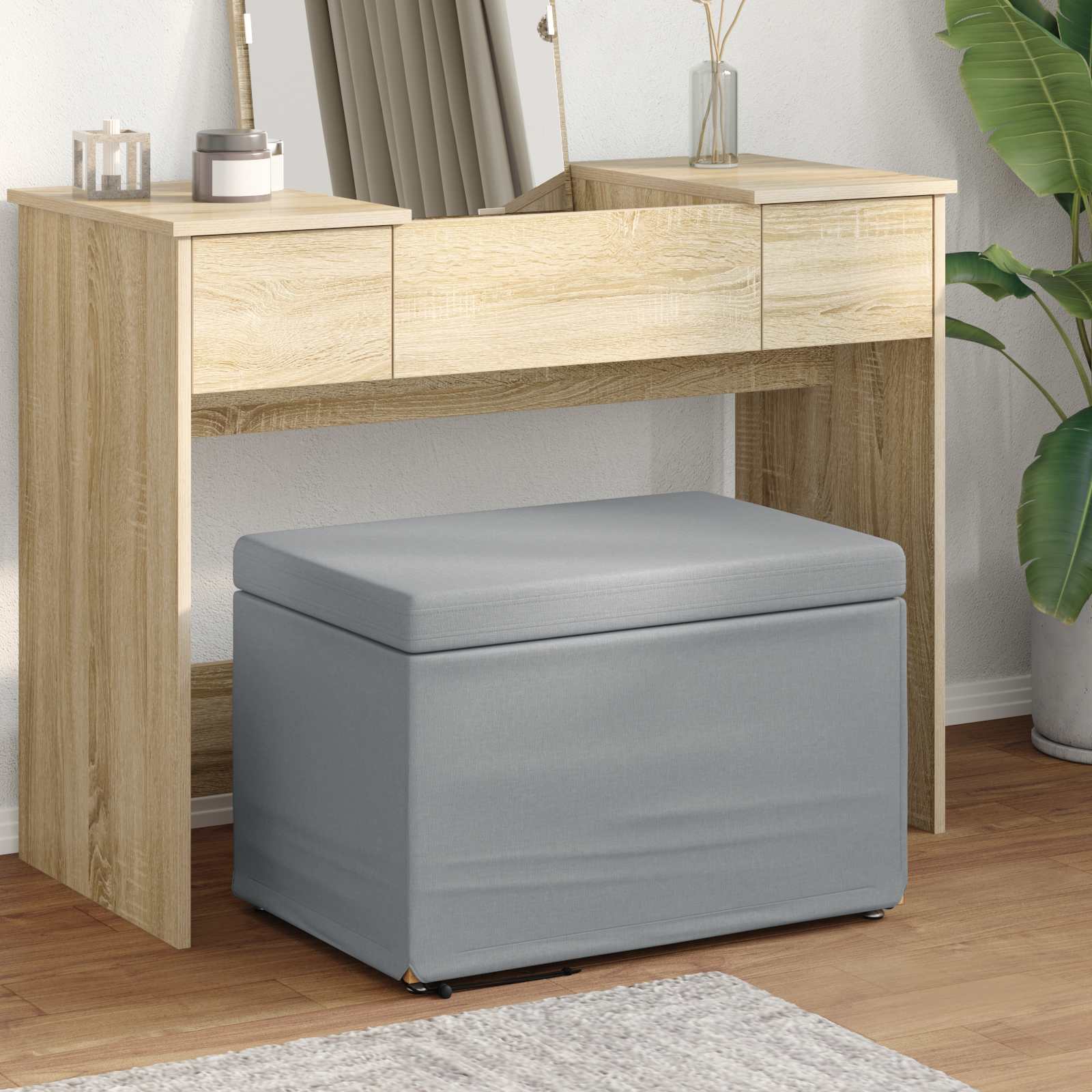 Hocker Hellgrau 61 x 41 x 40 cm Stoff und Pressholz