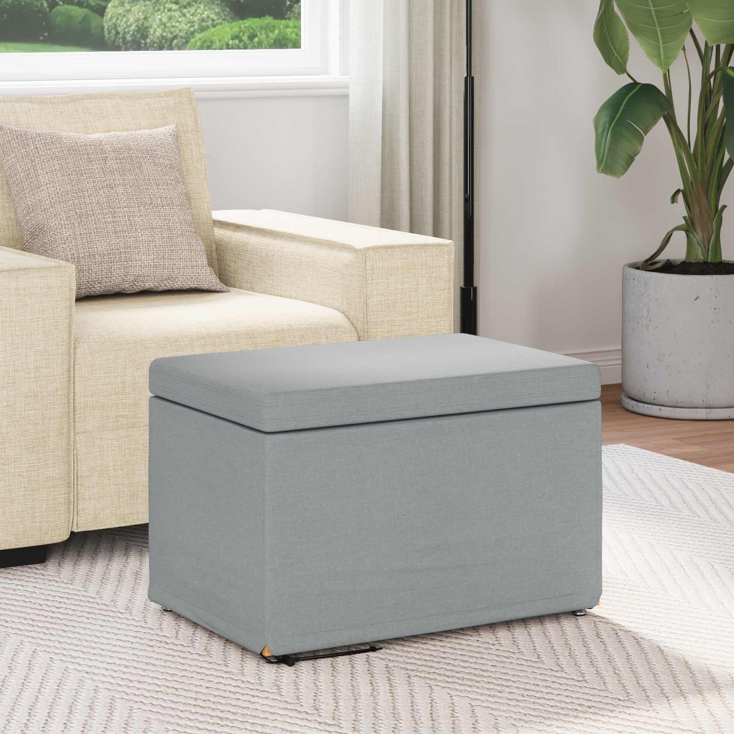 Hocker Hellgrau 61 x 41 x 40 cm Stoff und Pressholz