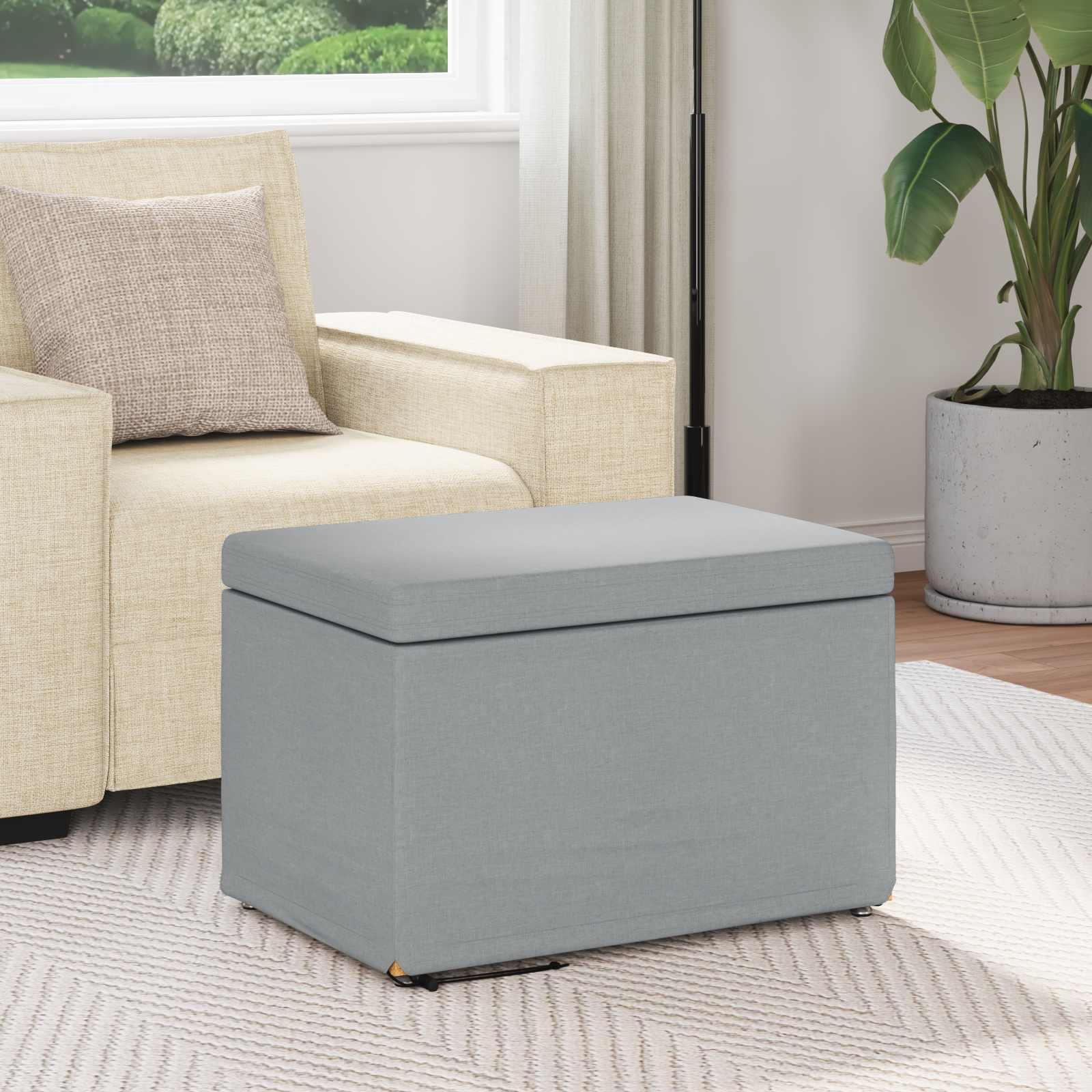 Hocker Hellgrau 61 x 41 x 40 cm Stoff und Pressholz