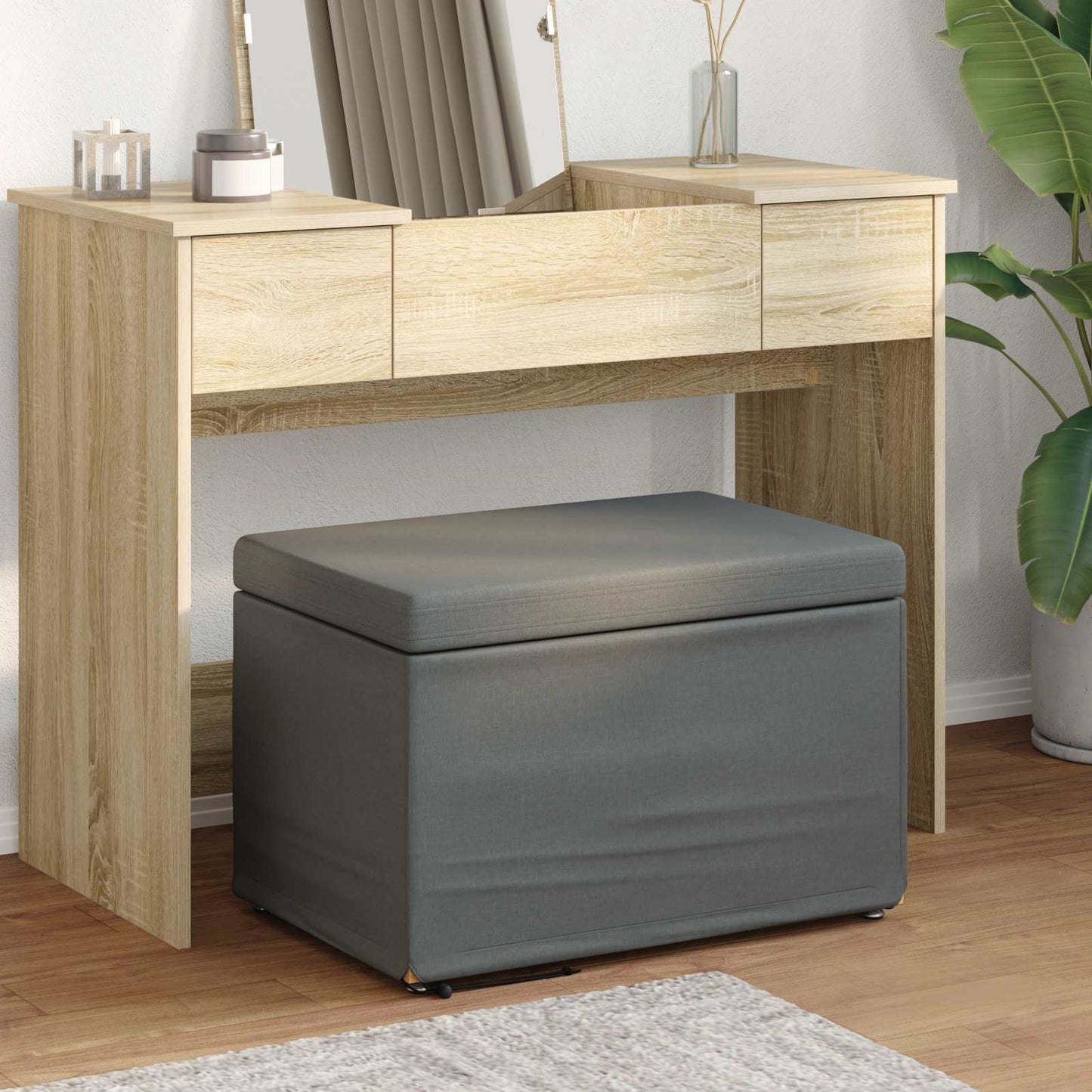 Hocker Dunkelgrau 61 x 41 x 40 cm Stoff und Pressholz