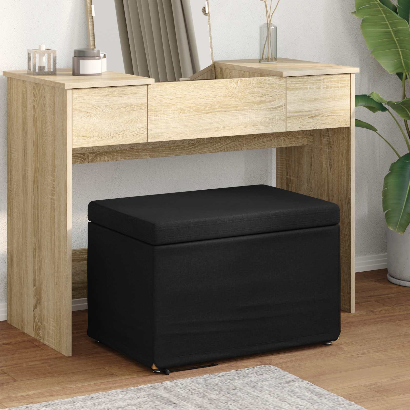 Hocker Schwarz 61 x 41 x 40 cm Stoff und Pressholz