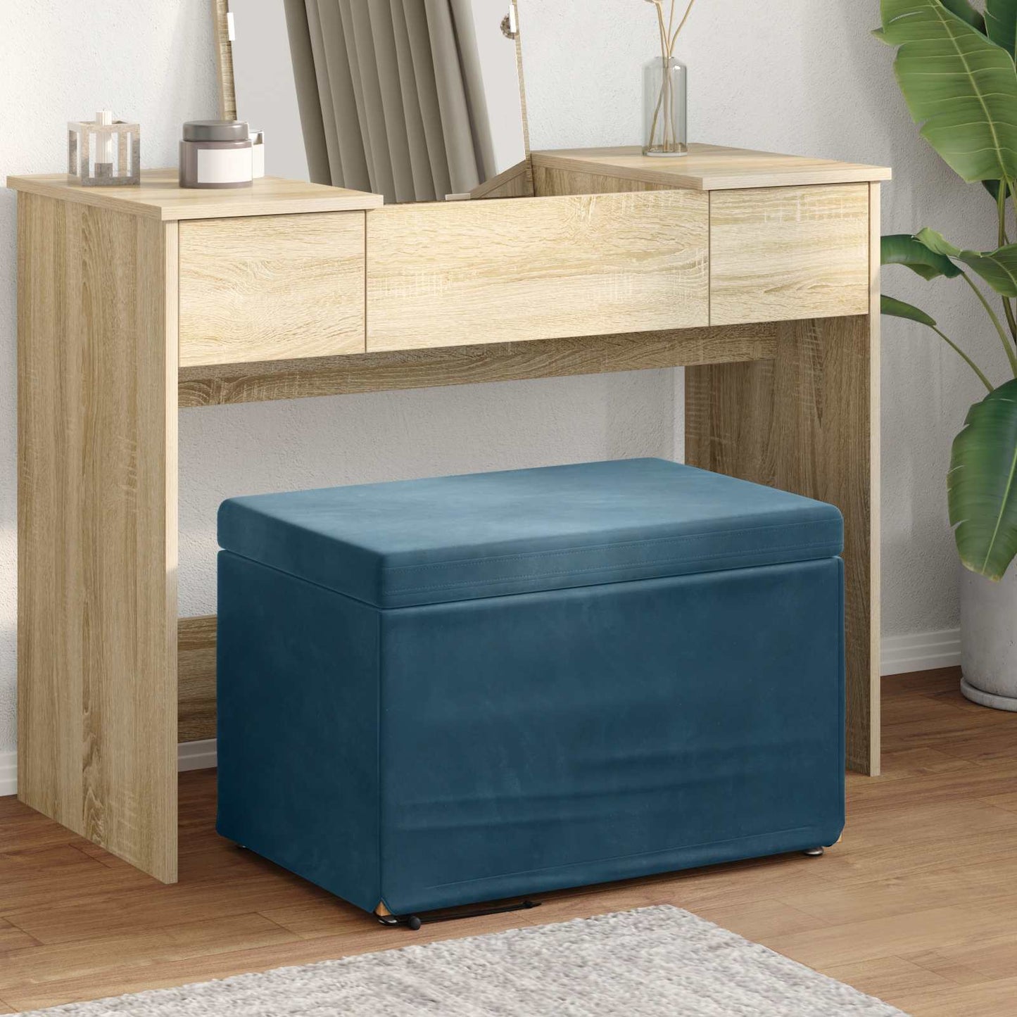 Hocker Blau 61 x 41 x 40 cm Samt und Engineering Holz