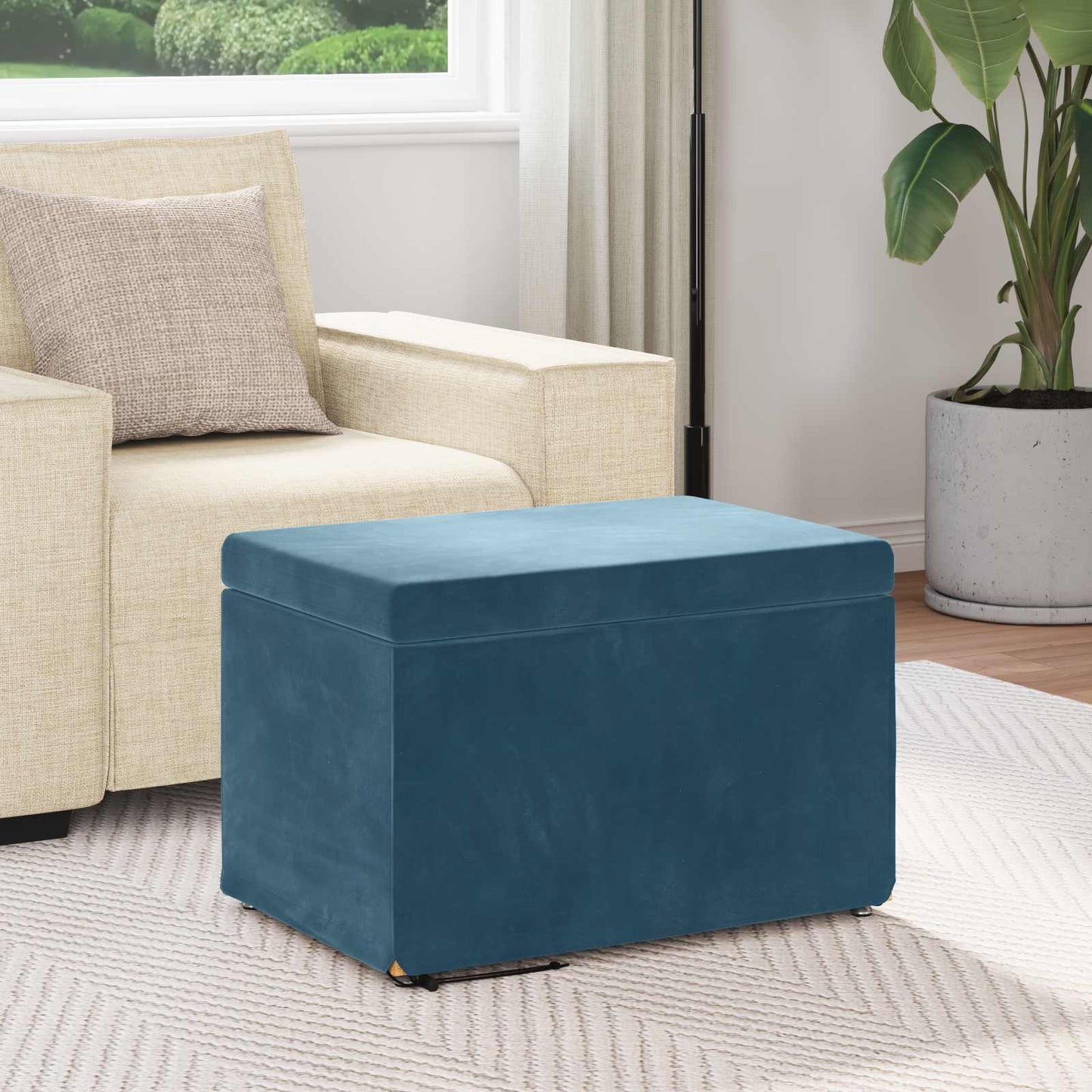 Hocker Blau 61 x 41 x 40 cm Samt und Engineering Holz