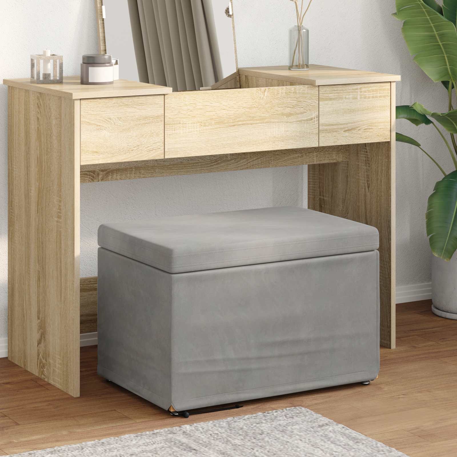Hocker Hellgrau 61 x 41 x 40 cm Samt und Engineering Holz