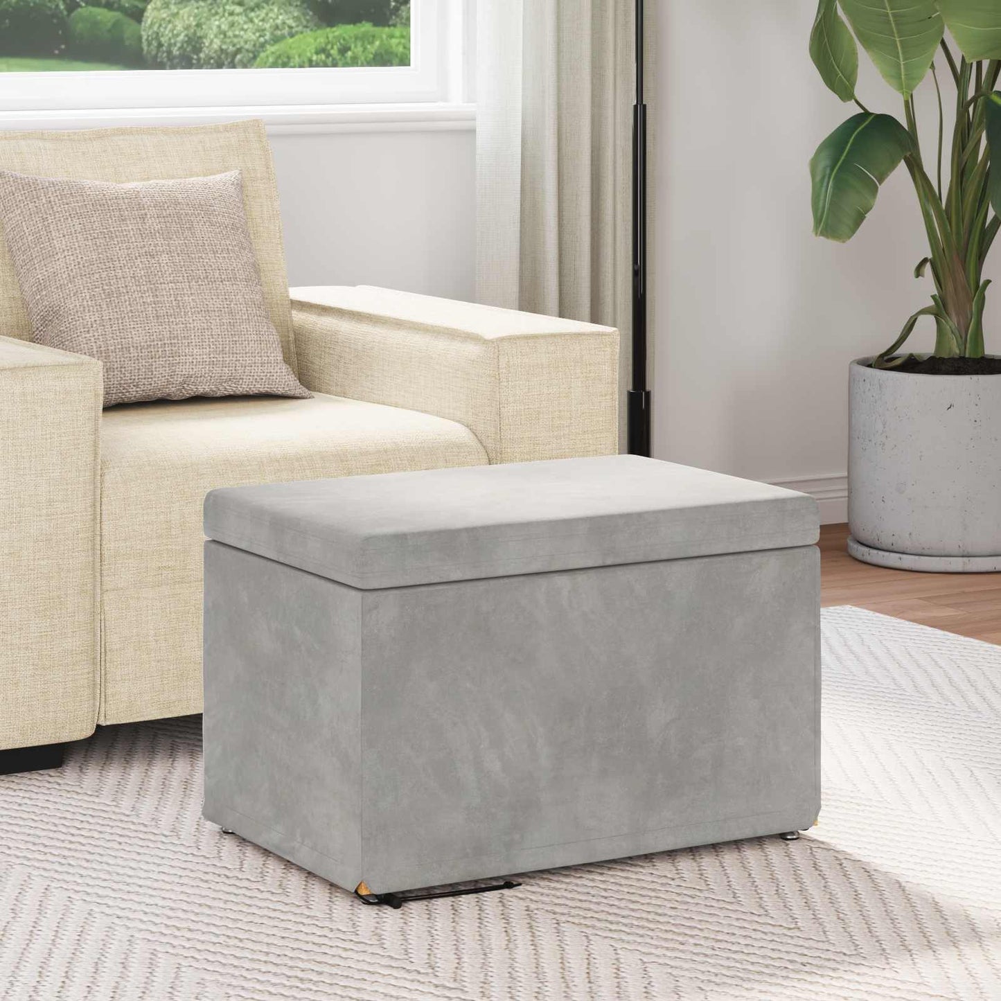 Hocker Hellgrau 61 x 41 x 40 cm Samt und Engineering Holz