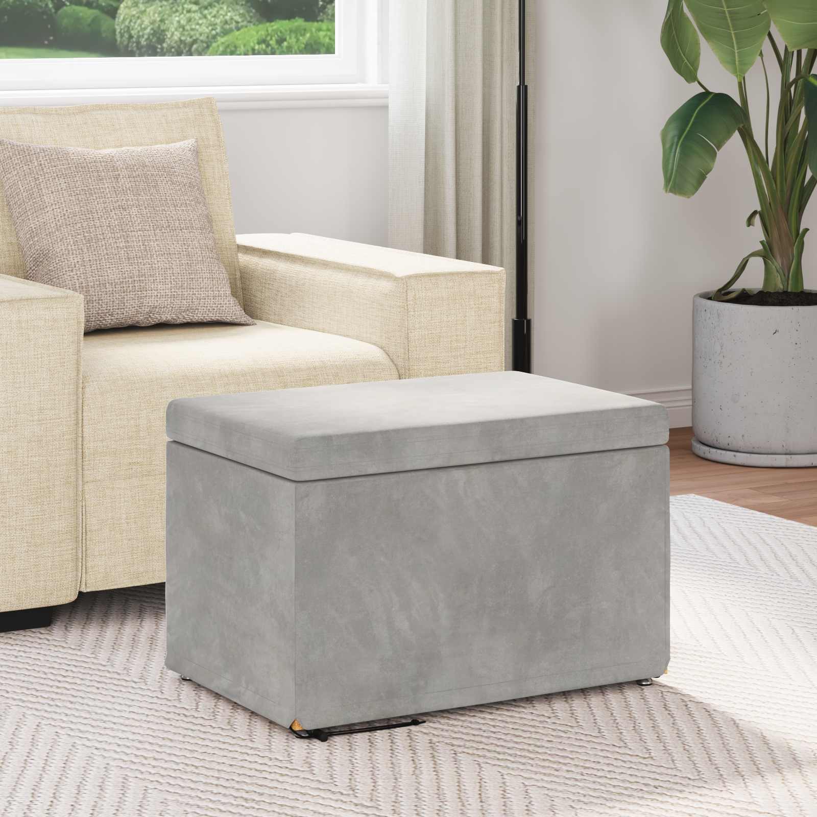 Hocker Hellgrau 61 x 41 x 40 cm Samt und Engineering Holz