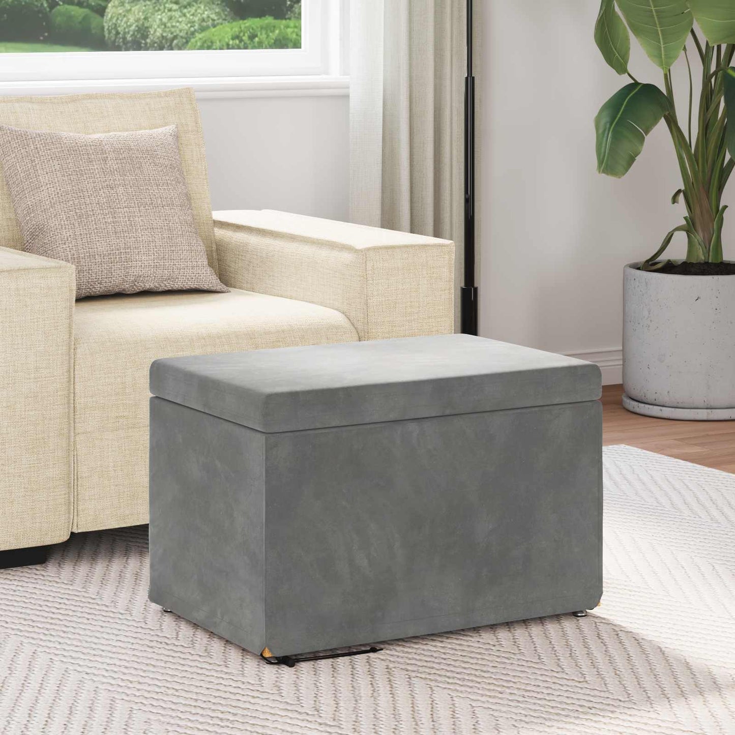 Hocker Dunkelgrau 61 x 41 x 40 cm Samt und Engineering Holz