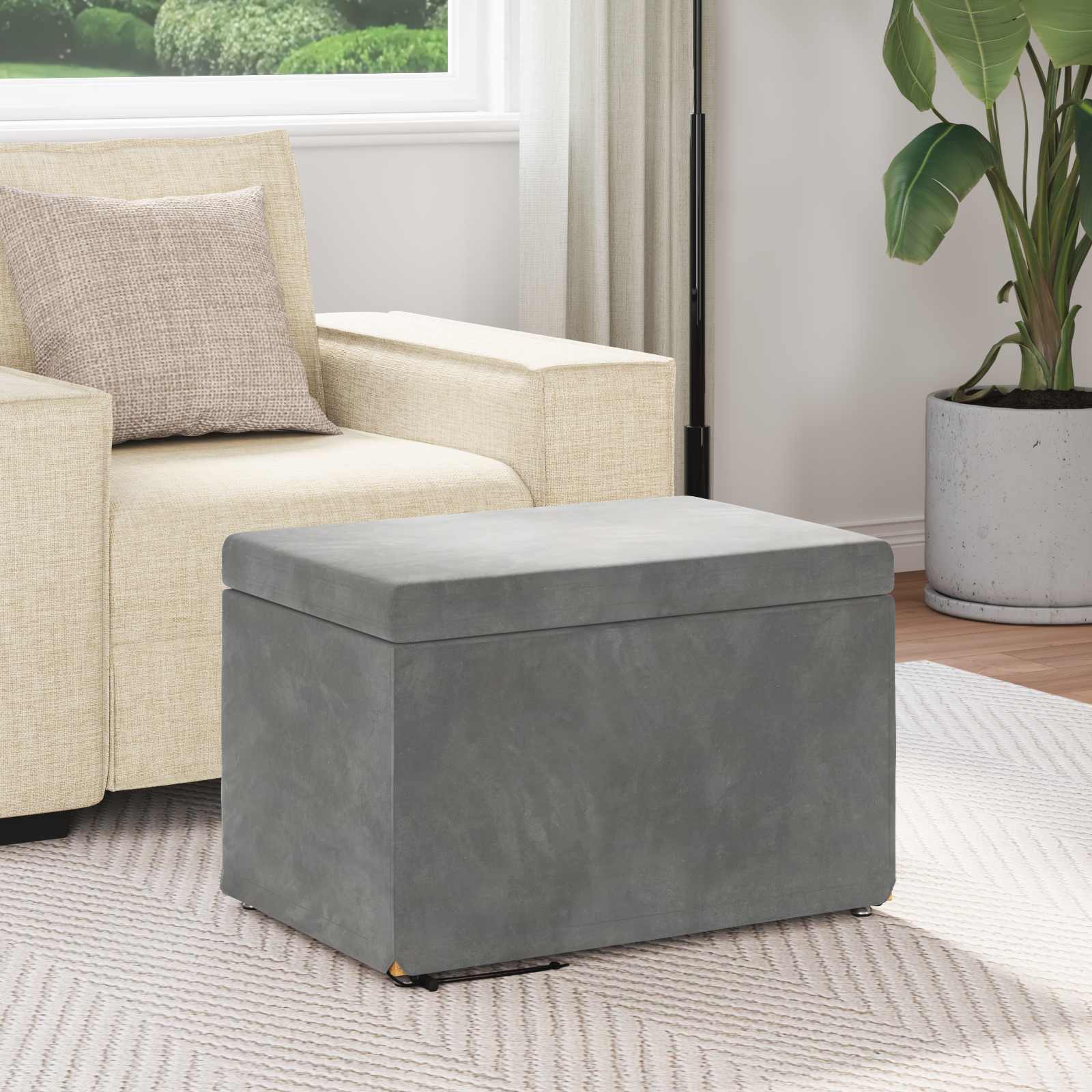 Hocker Dunkelgrau 61 x 41 x 40 cm Samt und Engineering Holz