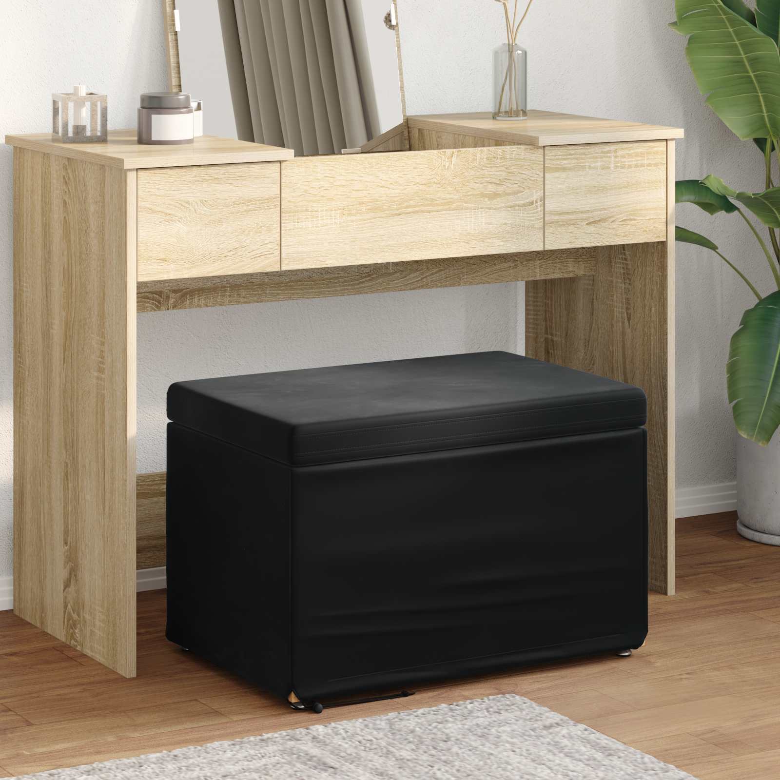 Hocker Schwarz 61 x 41 x 40 cm Samt und Engineering Holz